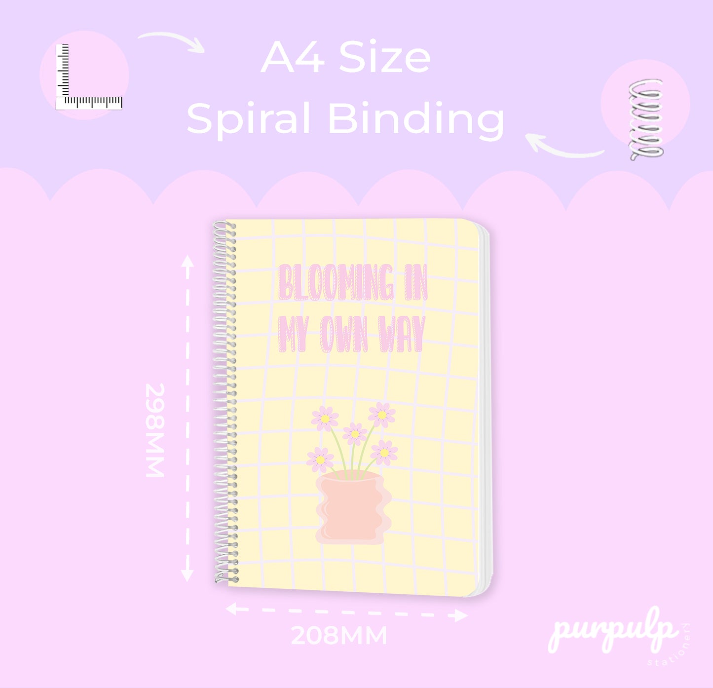 A4 spiral notebooks Bundle - "Bubble Tea Brain", "Blooming In My Own way" & "Growth is not Linear"