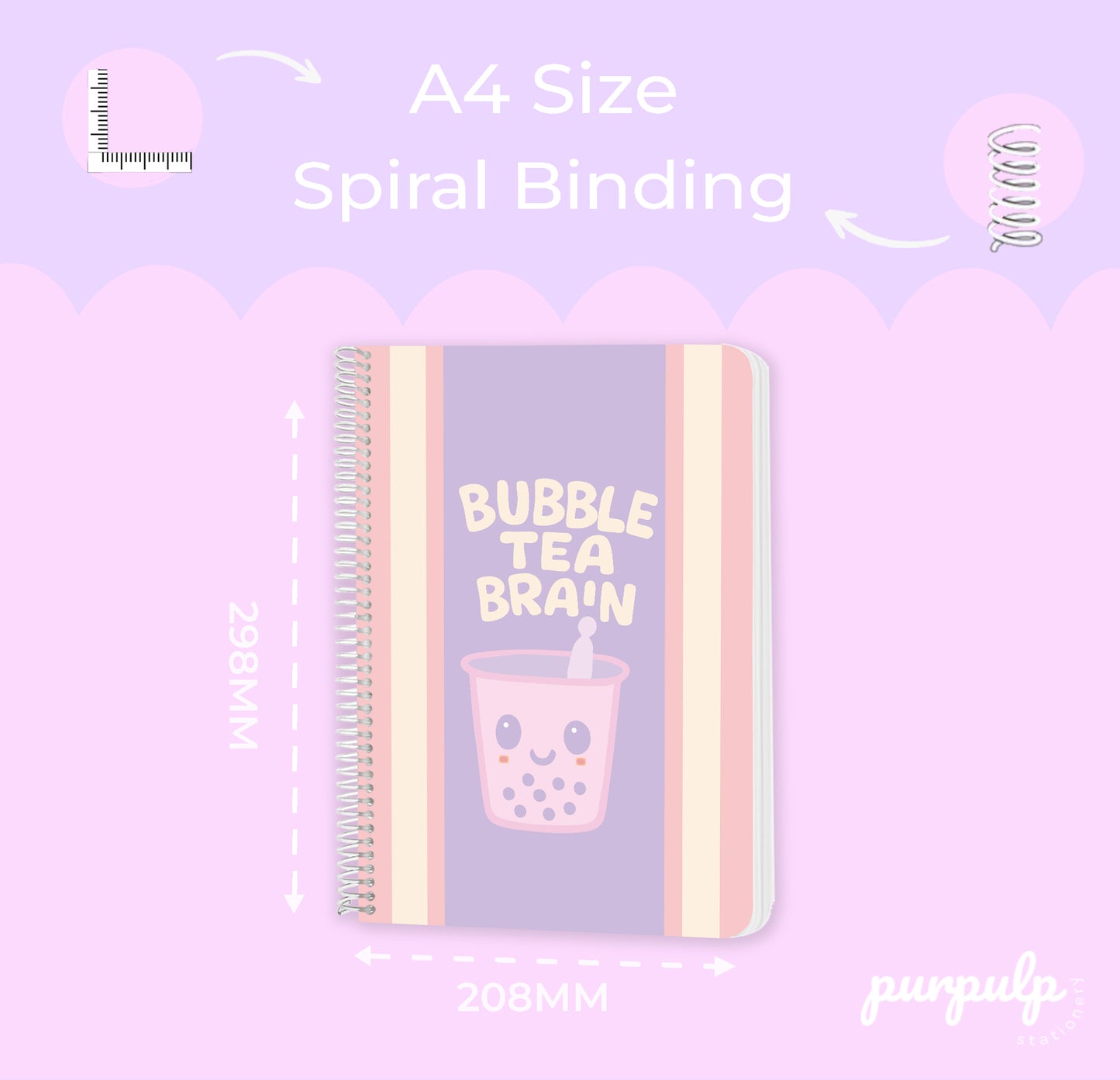 A4 spiral notebooks Bundle - "Bubble Tea Brain", "Blooming In My Own way" & "Growth is not Linear"