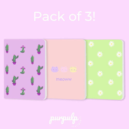 Multi-purpose A5 Notebook Bundle - "Cactus", "Meoww" & "Daisies"