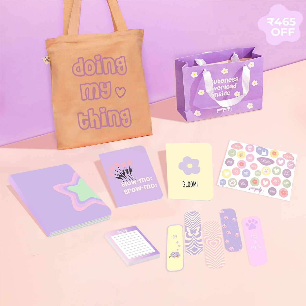 Candy Floss Gift Set: Tote Bag, Multi-purpose A5 Notebook, Pocket Notebooks, Pocket Notepad, Bookmarks, Sticker Sheet & Gift Bag
