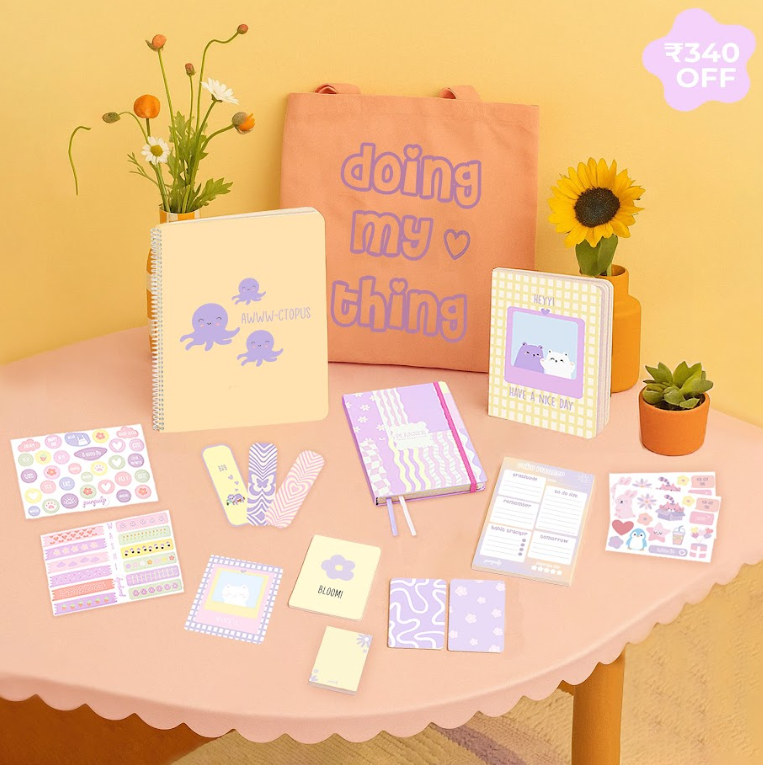Pawsitivity Gift Set: Tote Bag, A4 Spiral Notebook, Multi-purpose A5 notebook, A5 Notepad, Pocket Notebooks, Pocket Notepad, Sticker Sheets, Bookmarks, Postcards & Yearly Planner