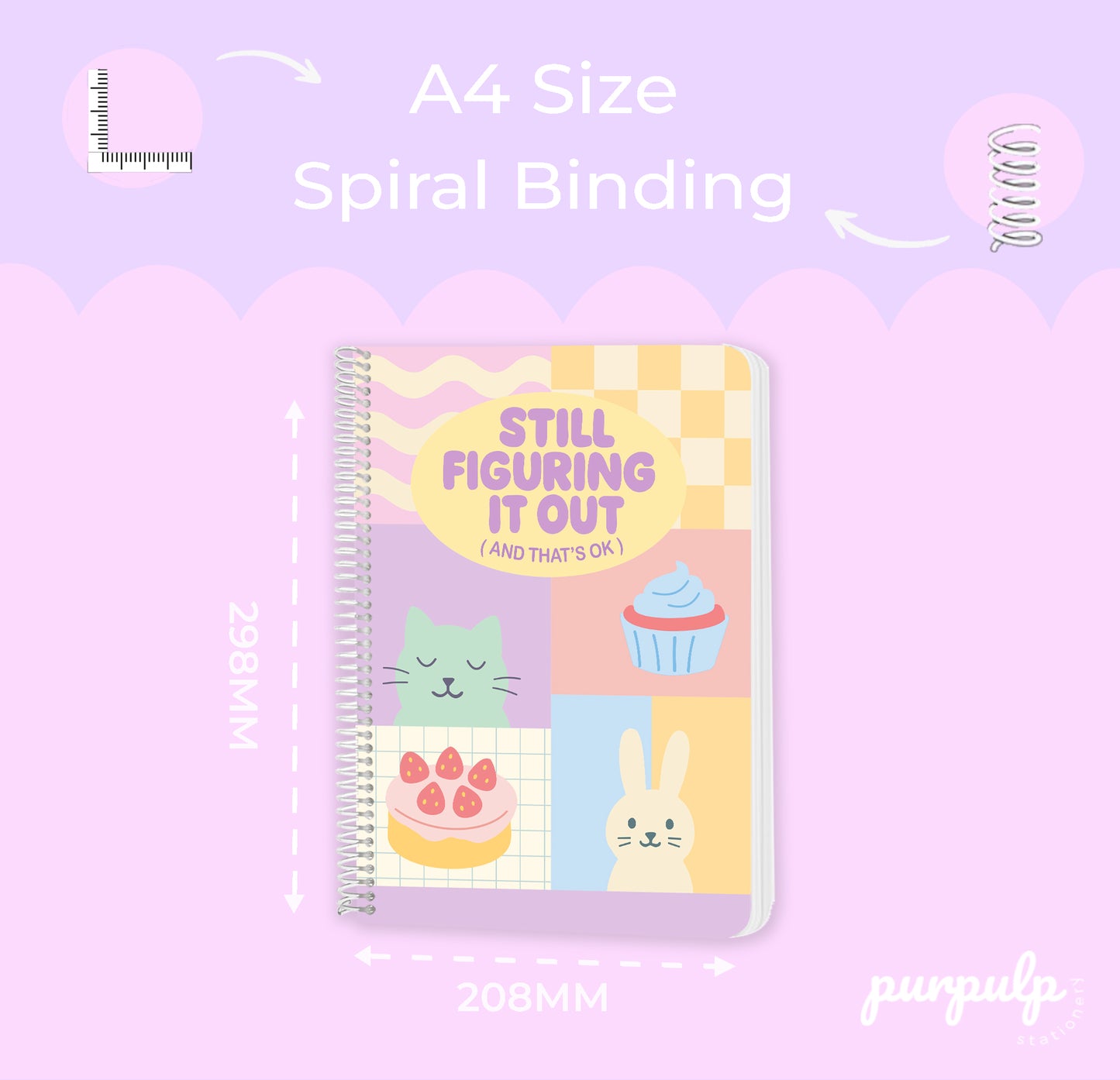A4 spiral notebooks Bundle - "Bubble Tea Brain", "Still Figuring it Out" & "Thought Noodle in Progress"