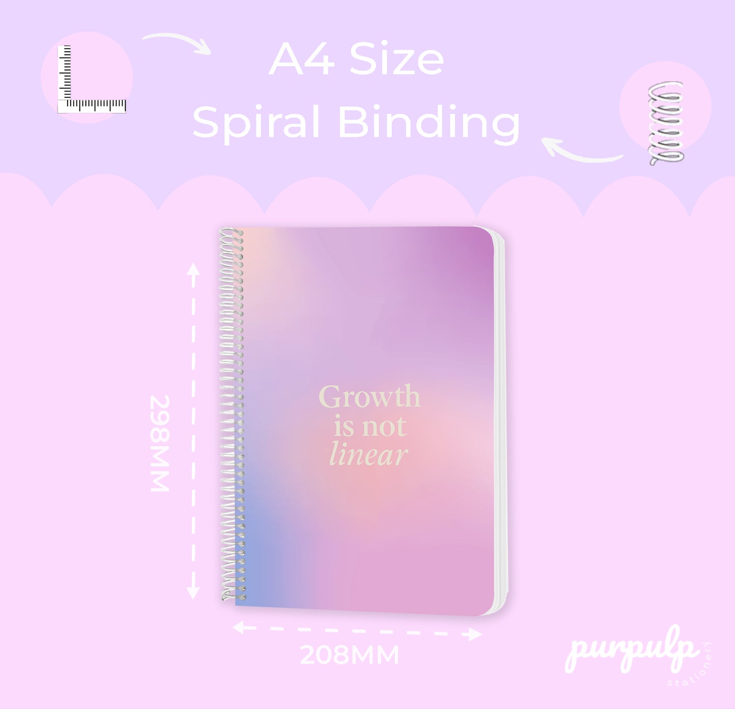 A4 spiral notebooks Bundle - "Bubble Tea Brain", "Blooming In My Own way" & "Growth is not Linear"