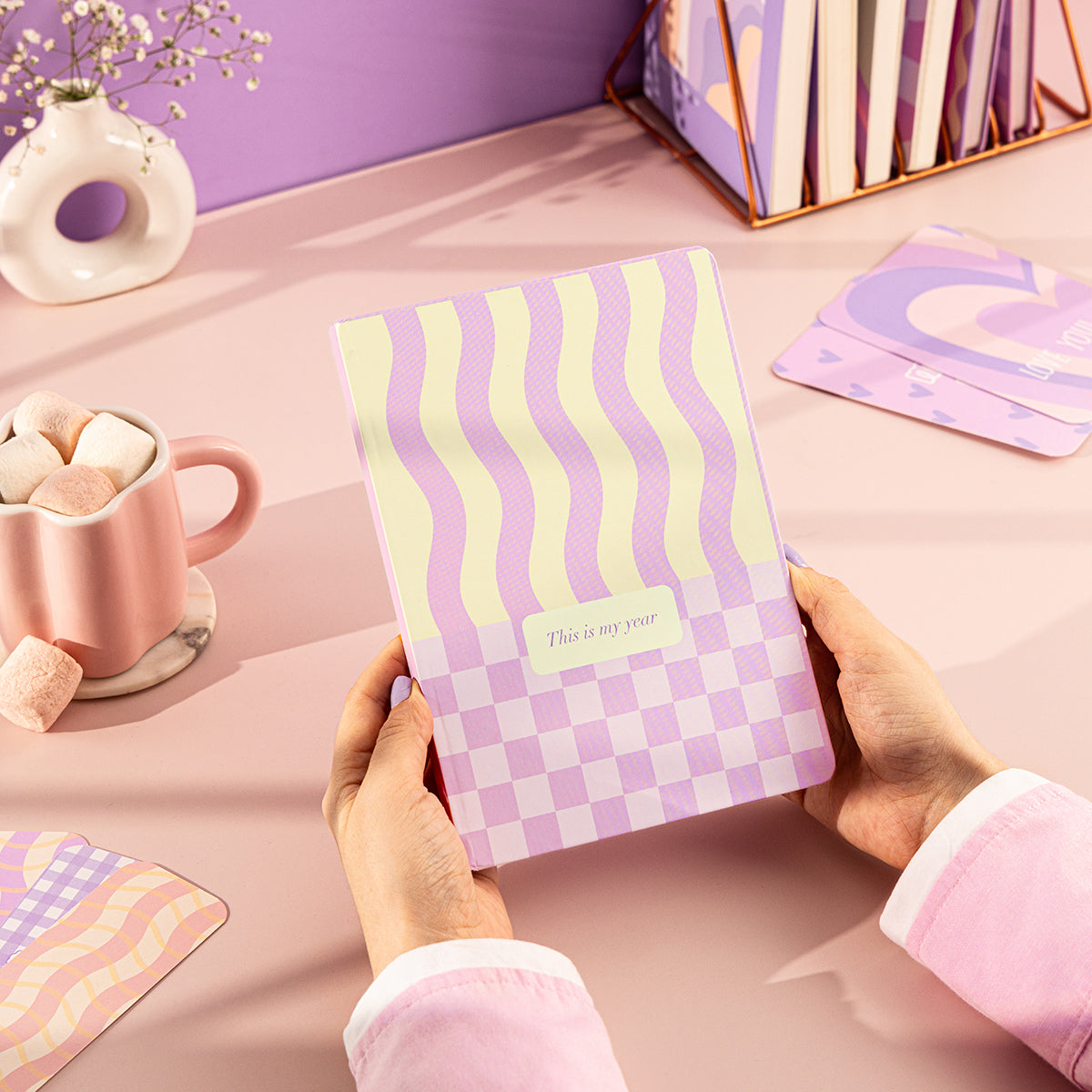 Aesthetic Girl Bundle: A4 Spiral Notebook, Undated Yearly Planner, Tote Bag, Multi-purpose A5 notebook, Sticker Book, Pocket Notebook & Notepad, Bookmarks, Polaroid Cards & Postcards,