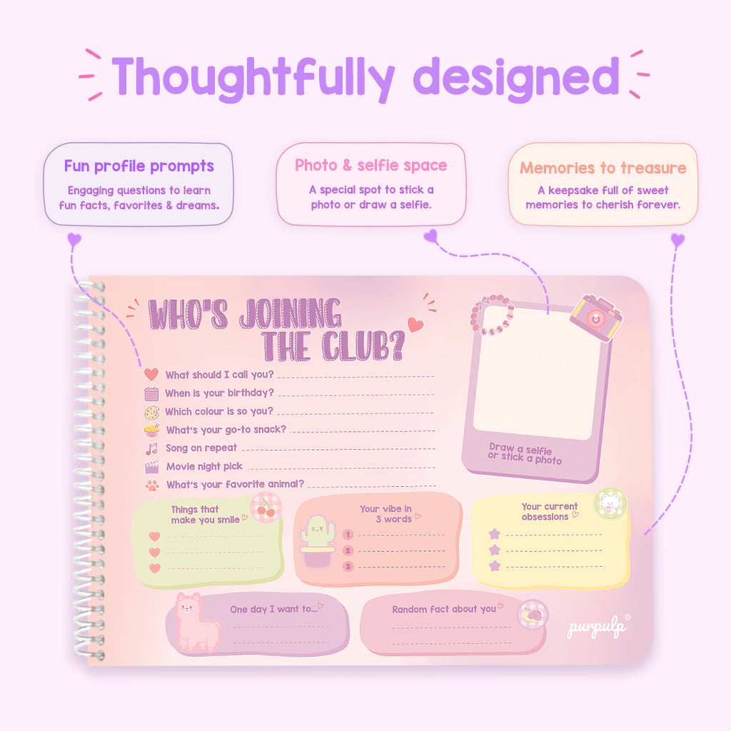 Bestie Club Slam Book for Girls | A5 Friendship Memory Book with Fun Prompts & Photo Pages