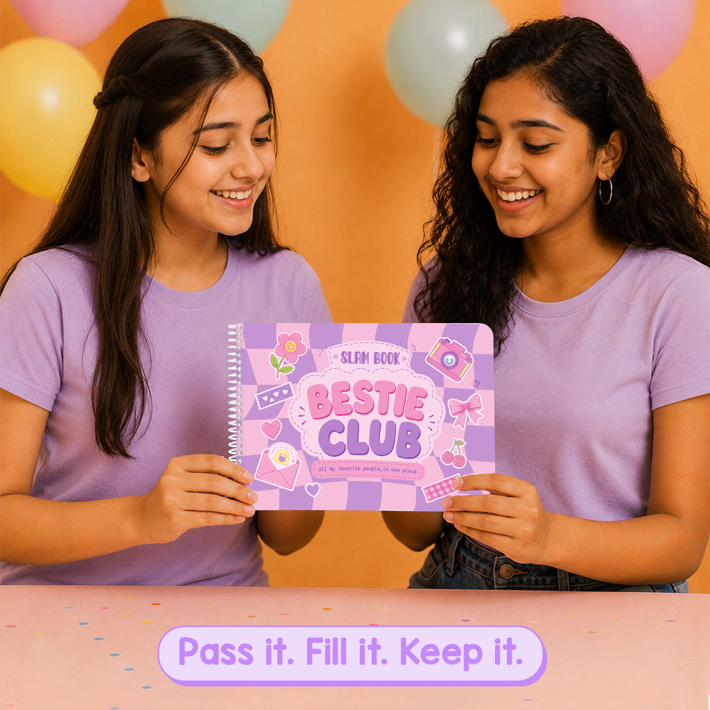 Bestie Club Slam Book for Girls | A5 Friendship Memory Book with Fun Prompts & Photo Pages