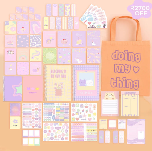 Mega Bundle: A4 Spiral Notebook, Tote Bag, Multi-purpose A5 notebook, A5 Notepad, Sticker Book, Pocket Notebook & Notepad, Bookmarks, Polaroid Cards & Postcards, Affirmation & Greeting Cards, Planner