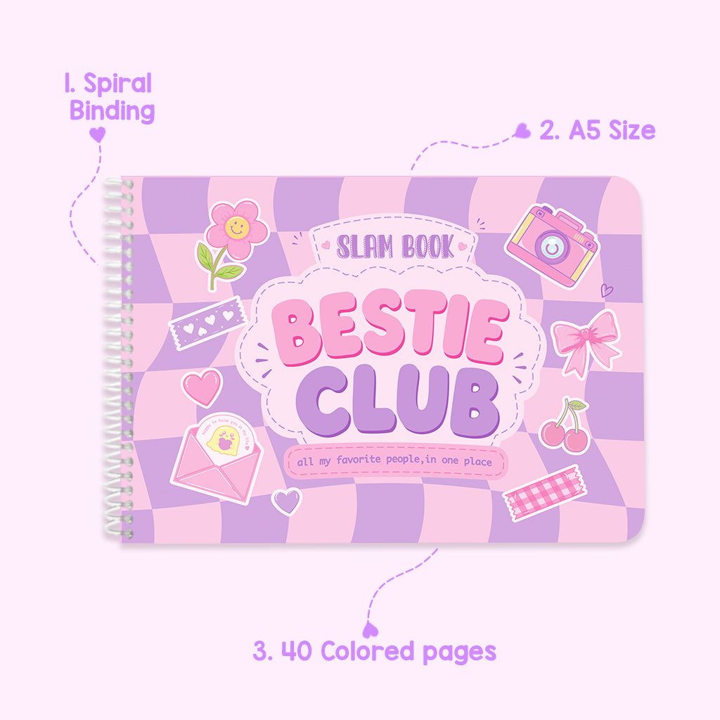 Bestie Club Slam Book for Girls | A5 Friendship Memory Book with Fun Prompts & Photo Pages