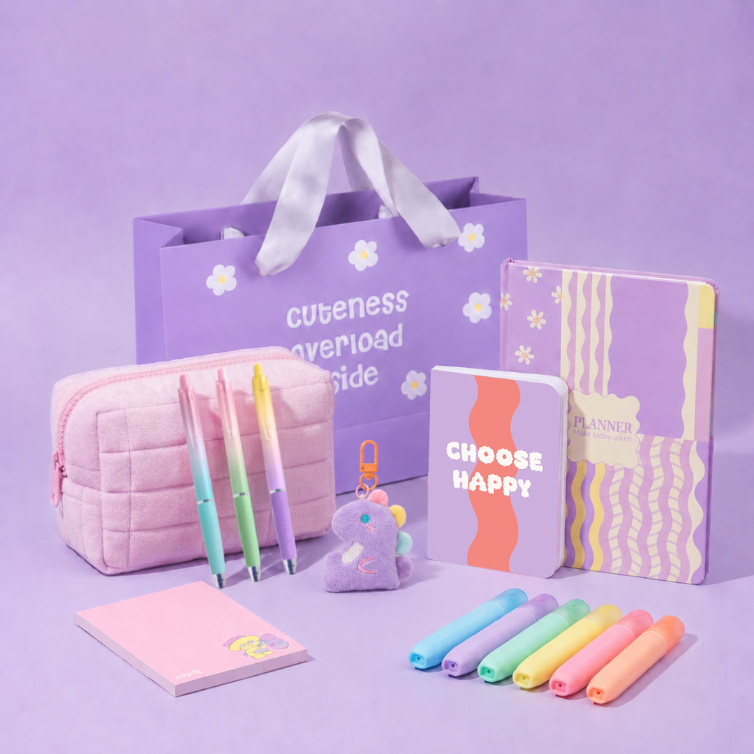 Dreamy Days Gift Set: Undated Yearly Planner "Make Today Count", Cloud Carry Pouch, Pocket Notebook & Notepad, Keychain, Pastel Highlighters, Pastel Gel Pens, Gift Bag
