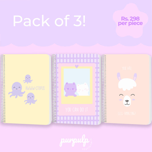 A4 spiral notebooks Bundle "Awwctopus", "You Can Do It" & "You are llll-amazing"  – 160 Pages, 80 GSM Paper, Softcover (Student Study Notebook)
