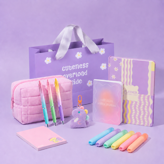 Dreamy Days Gift Set: Undated Yearly Planner "Make Today Count", Cloud Carry Pouch, Pocket Notebook & Notepad, Keychain, Pastel Highlighters, Pastel Gel Pens, Gift Bag