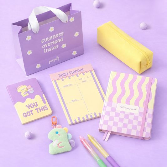 THAT Girl Starter Pack: Undated Yearly Planner "This is my year", Pastel Pencil Pouch, A5 Daily Planner, Pocket Notebook, Keychain, Pastel Gel Pens, Gift Bag
