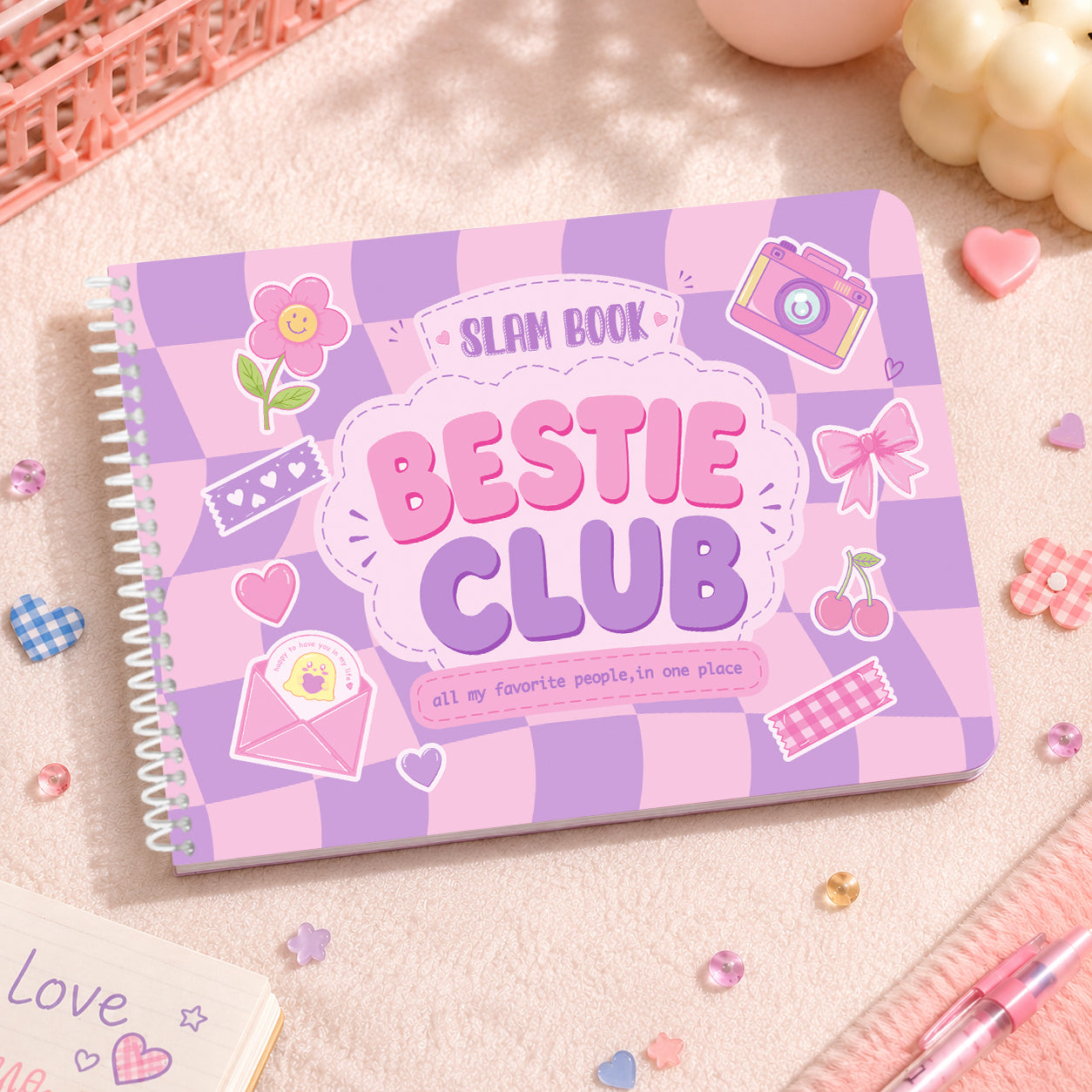 Bestie Club Slam Book for Girls | A5 Friendship Memory Book with Fun Prompts & Photo Pages