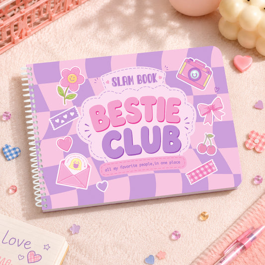 Bestie Club Slam Book for Girls | A5 Friendship Memory Book with Fun Prompts & Photo Pages