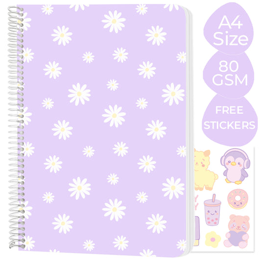A4 spiral notebook "Daisy dream"  – 160 Pages, 80 GSM Paper, Softcover (Student Study Notebook)