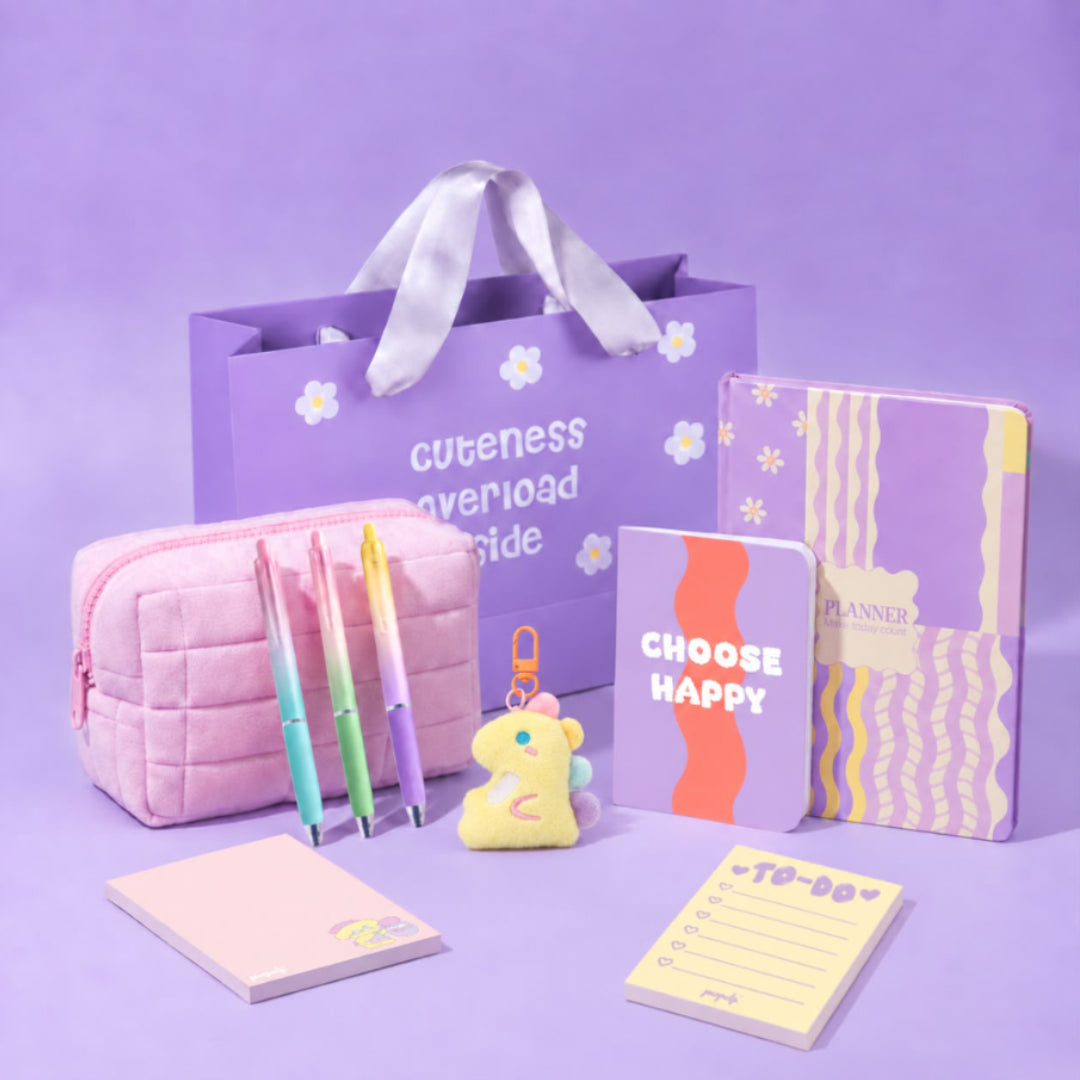 Dreamy Days Gift Set: Undated Yearly Planner "Make Today Count", Cloud Carry Pouch, Pocket Notebook & Notepad, Keychain, Pastel Highlighters, Pastel Gel Pens, Gift Bag
