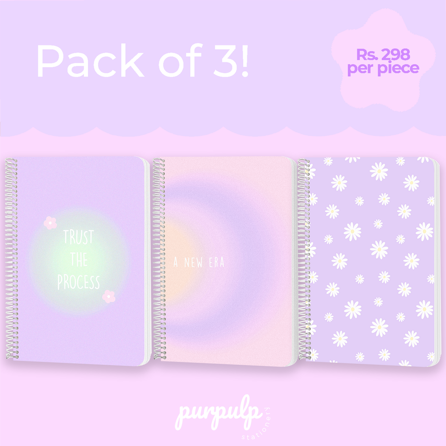 A4 spiral notebooks Bundle - "Trust the process", "Daisy Dream" & "A New era"