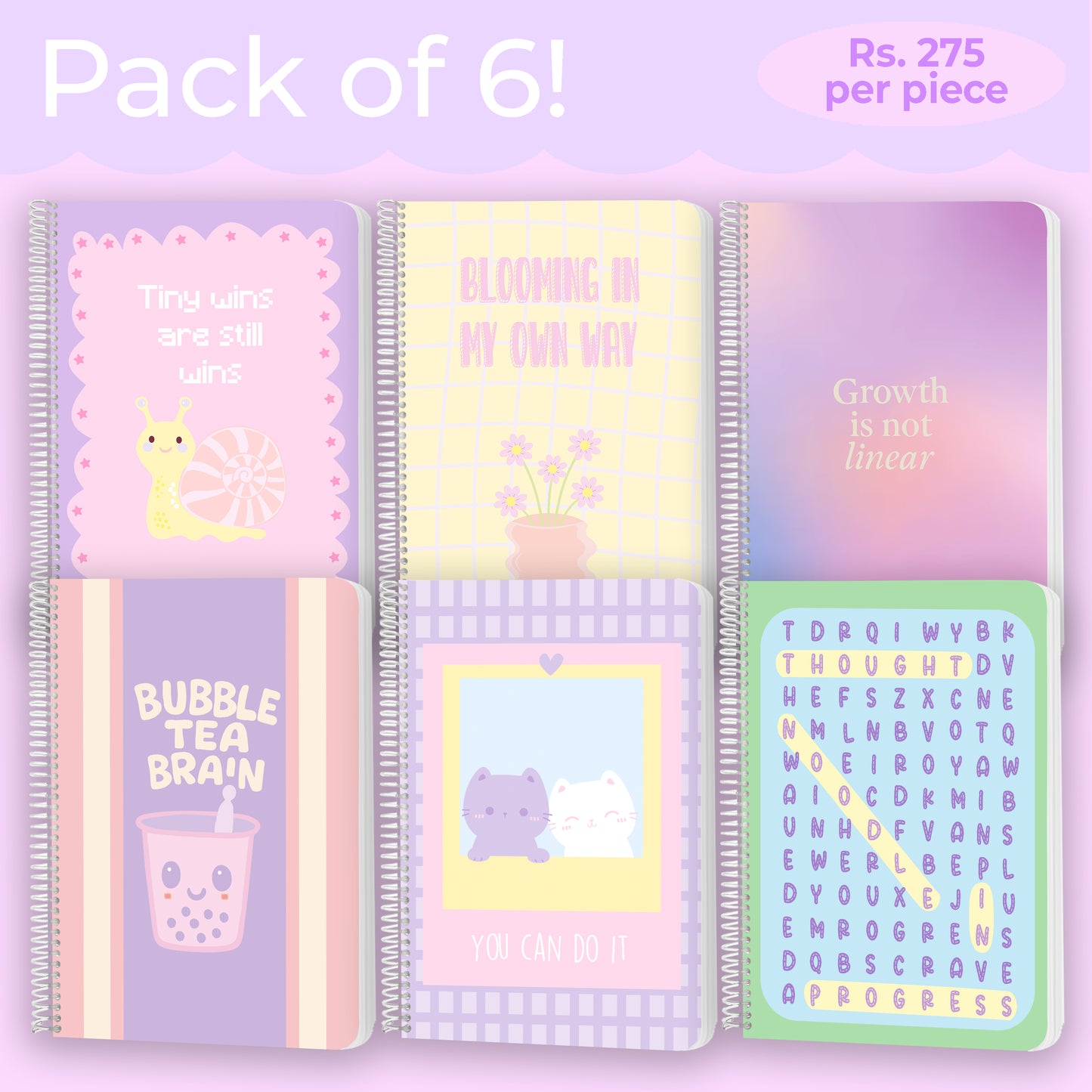 New A4 spiral notebooks (Pack of 6)  – 160 Pages, 80 GSM Paper, Softcover (Student Study Notebook)
