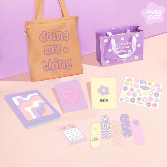 Candy Floss Gift Set: Tote Bag, Multi-purpose A5 Notebook, Pocket Notebooks, Pocket Notepad, Bookmarks, Sticker Sheet & Gift Bag