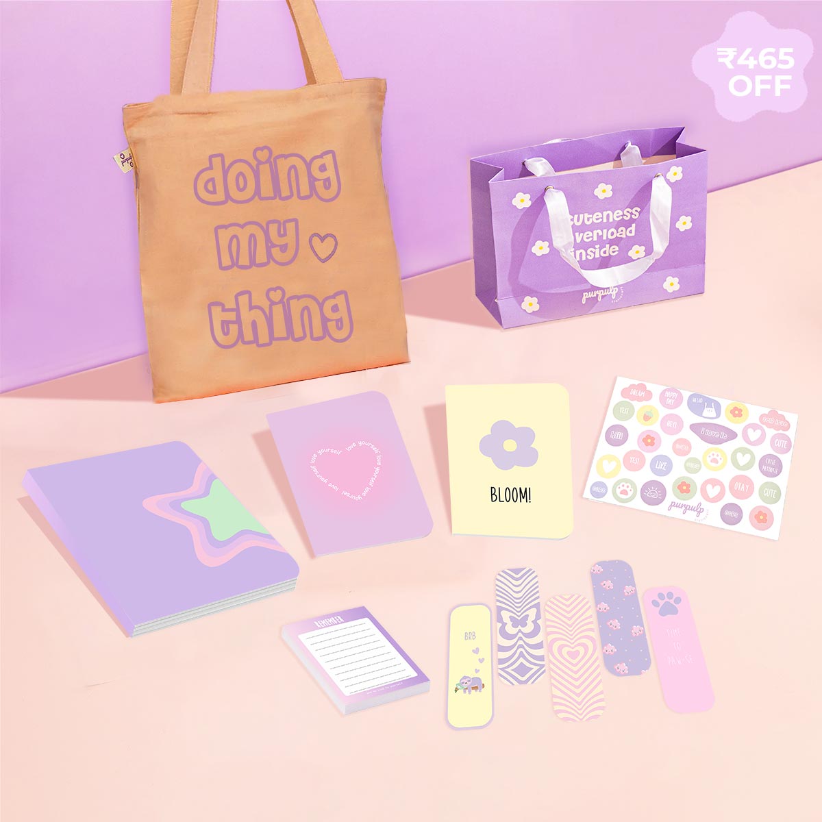Candy Floss Gift Set: Tote Bag, Multi-purpose A5 Notebook, Pocket Notebooks, Pocket Notepad, Bookmarks, Sticker Sheet & Gift Bag