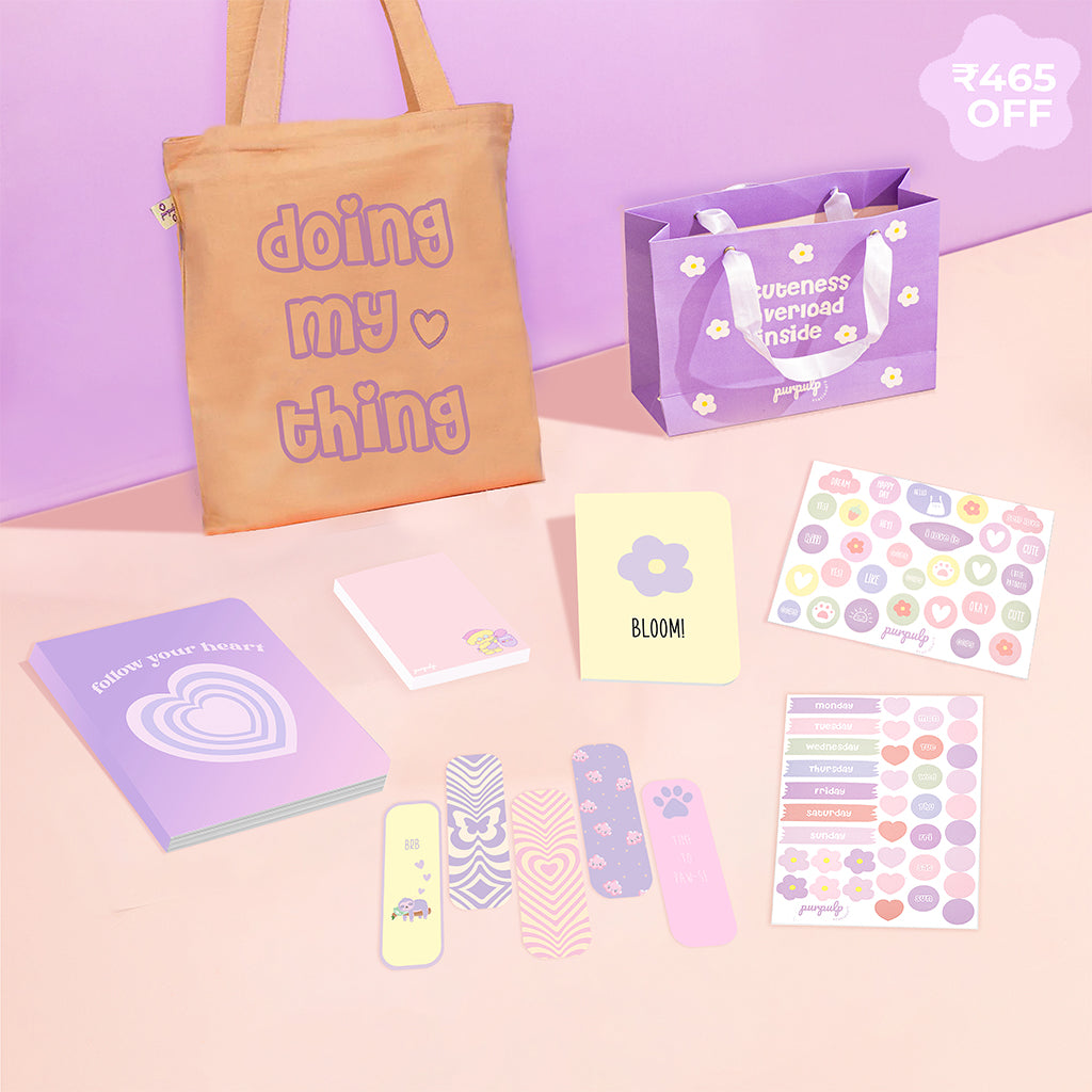 Candy Floss Gift Set: Tote Bag, Multi-purpose A5 Notebook, Pocket Notebooks, Pocket Notepad, Bookmarks, Sticker Sheet & Gift Bag