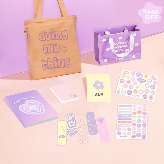 Candy Floss Gift Set: Tote Bag, Multi-purpose A5 Notebook, Pocket Notebooks, Pocket Notepad, Bookmarks, Sticker Sheet & Gift Bag