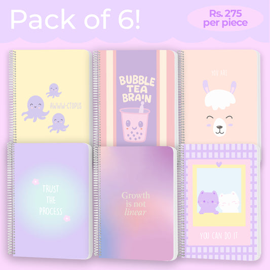 A4 spiral notebooks (Pack of 6)  – 160 Pages, 80 GSM Paper, Softcover (Student Study Notebook)