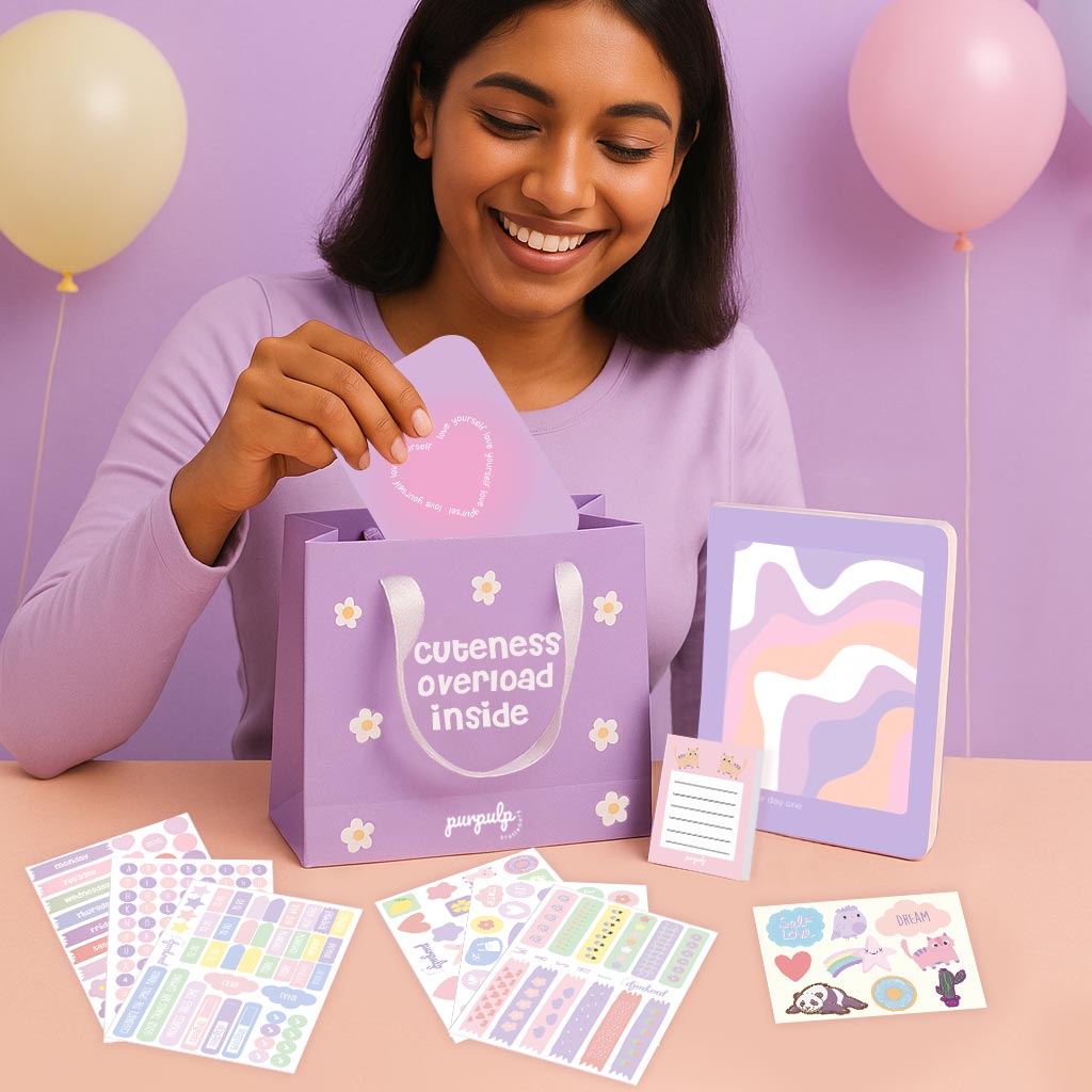 Pink Ink Gift Set: Multi-purpose A5 Notebook, Pocket Notebook & Notepad, Sticker Book, Gift Bag