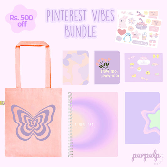 Pinterest Vibes Bundle: A4 Spiral Notebook, Tote Bag, Sticker Book, A5 Notebook, Pocket Notebooks & Sticker Sheets