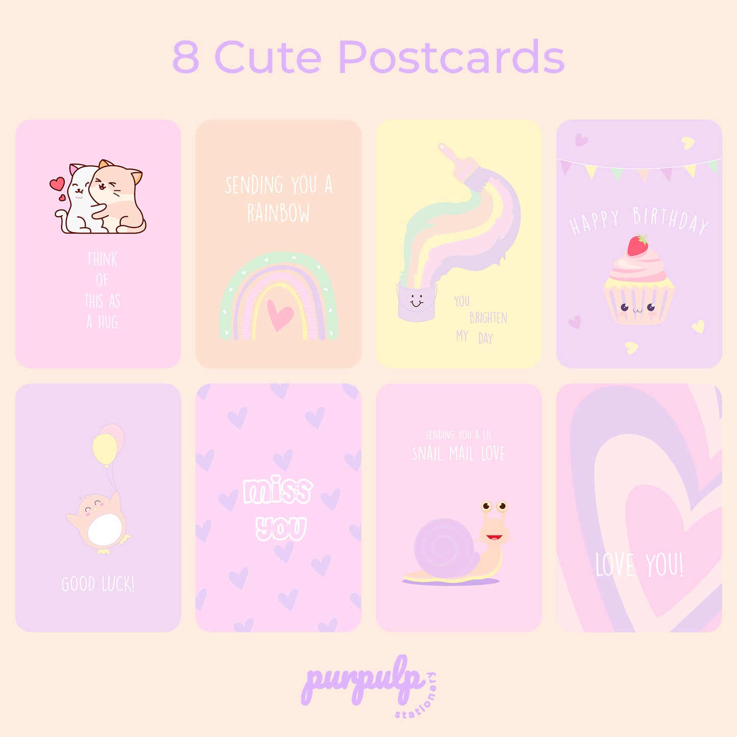 Cute Postcards - Pack of 8