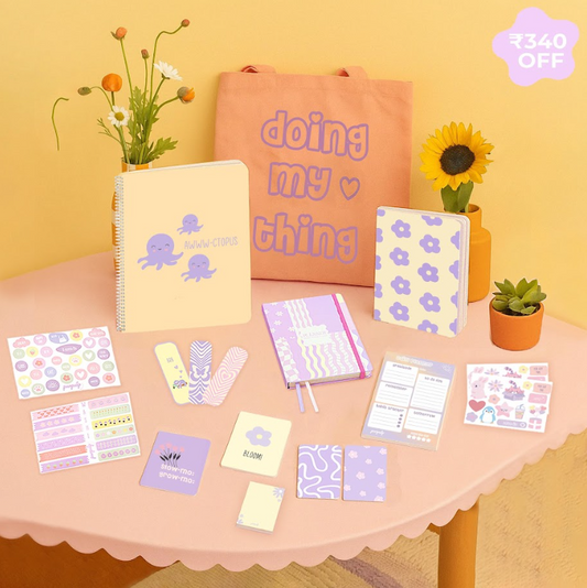 Pawsitivity Gift Set: Tote Bag, A4 Spiral Notebook, Multi-purpose A5 notebook, A5 Notepad, Pocket Notebooks, Pocket Notepad, Sticker Sheets, Bookmarks, Postcards & Yearly Planner
