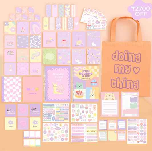 Mega Bundle: A4 Spiral Notebook, Tote Bag, Multi-purpose A5 notebook, A5 Notepad, Sticker Book, Pocket Notebook & Notepad, Bookmarks, Polaroid Cards & Postcards, Affirmation & Greeting Cards, Planner