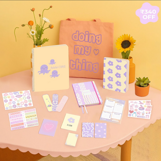 Pawsitivity Gift Set: Tote Bag, A4 Spiral Notebook, Multi-purpose A5 notebook, A5 Notepad, Pocket Notebooks, Pocket Notepad, Sticker Sheets, Bookmarks, Postcards & Yearly Planner