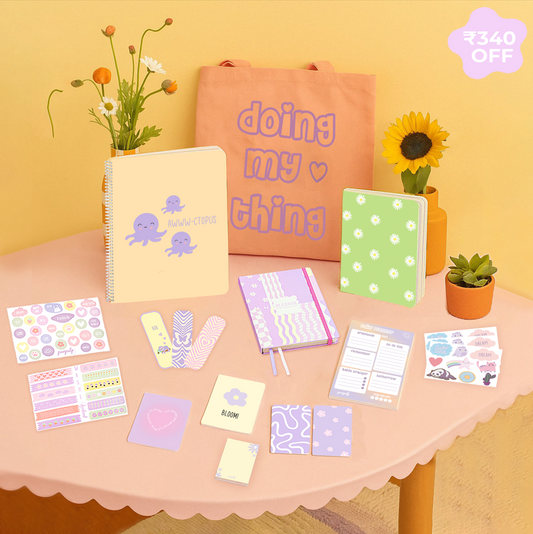 Pawsitivity Gift Set: Tote Bag, A4 Spiral Notebook, Multi-purpose A5 notebook, A5 Notepad, Pocket Notebooks, Pocket Notepad, Sticker Sheets, Bookmarks, Postcards & Yearly Planner
