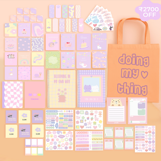 Mega Bundle: A4 Spiral Notebook, Tote Bag, Multi-purpose A5 notebook, A5 Notepad, Sticker Book, Pocket Notebook & Notepad, Bookmarks, Polaroid Cards & Postcards, Affirmation & Greeting Cards, Planner