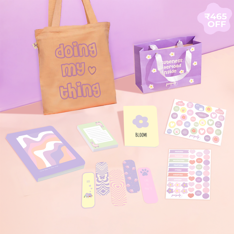 Candy Floss Gift Set: Tote Bag, Multi-purpose A5 Notebook, Pocket Notebooks, Pocket Notepad, Bookmarks, Sticker Sheet & Gift Bag