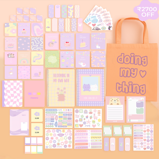 Mega Bundle: A4 Spiral Notebook, Tote Bag, Multi-purpose A5 notebook, A5 Notepad, Sticker Book, Pocket Notebook & Notepad, Bookmarks, Polaroid Cards & Postcards, Affirmation & Greeting Cards, Planner