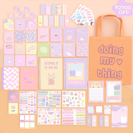Mega Bundle: A4 Spiral Notebook, Tote Bag, Multi-purpose A5 notebook, A5 Notepad, Sticker Book, Pocket Notebook & Notepad, Bookmarks, Polaroid Cards & Postcards, Affirmation & Greeting Cards, Planner