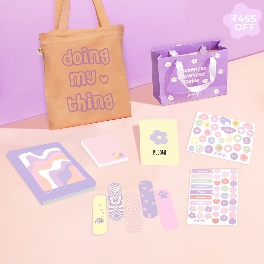 Candy Floss Gift Set: Tote Bag, Multi-purpose A5 Notebook, Pocket Notebooks, Pocket Notepad, Bookmarks, Sticker Sheet & Gift Bag