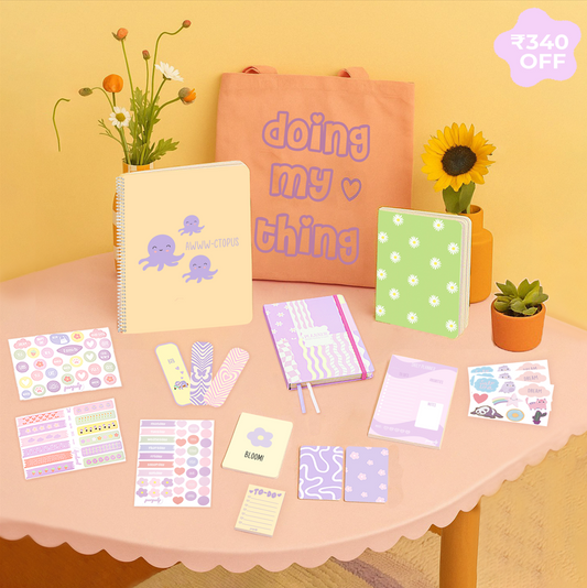 Pawsitivity Gift Set: Tote Bag, A4 Spiral Notebook, Multi-purpose A5 notebook, A5 Notepad, Pocket Notebooks, Pocket Notepad, Sticker Sheets, Bookmarks, Postcards & Yearly Planner