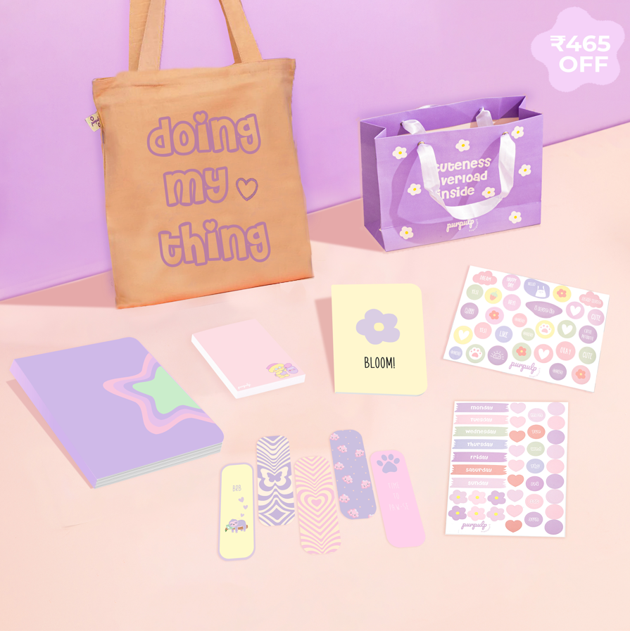 Candy Floss Gift Set: Tote Bag, Multi-purpose A5 Notebook, Pocket Notebooks, Pocket Notepad, Bookmarks, Sticker Sheet & Gift Bag