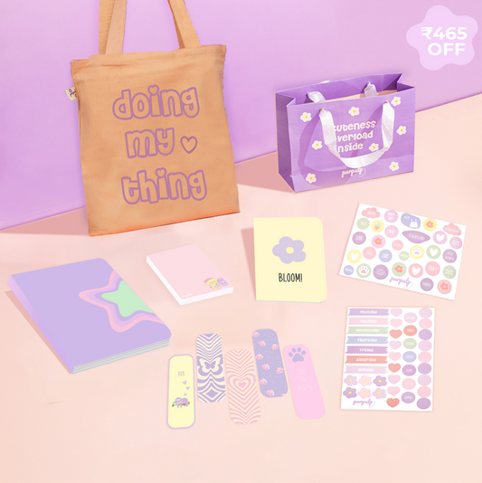 Candy Floss Gift Set: Tote Bag, Multi-purpose A5 Notebook, Pocket Notebooks, Pocket Notepad, Bookmarks, Sticker Sheet & Gift Bag