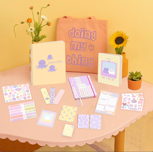 Pawsitivity Gift Set: Tote Bag, A4 Spiral Notebook, A5 Notepad, Pocket Notebooks, Pocket Notepad, Sticker Sheets, Bookmarks, Postcards & Yearly Planner