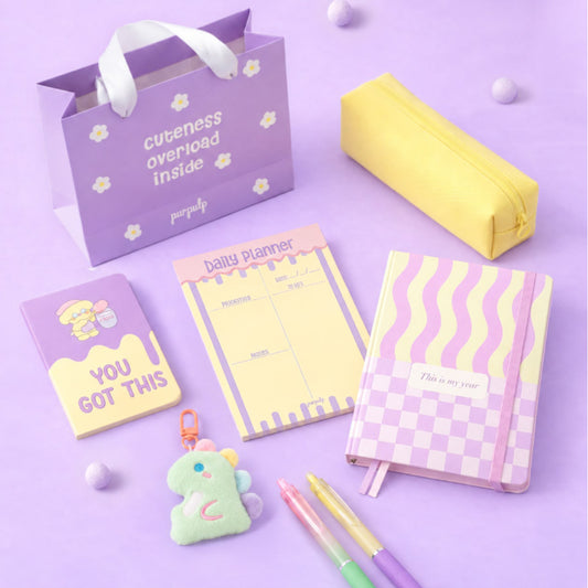 THAT Girl Starter Pack: Undated Yearly Planner "This is my year", Pastel Pencil Pouch, A5 Daily Planner, Pocket Notebook, Keychain, Pastel Gel Pens, Gift Bag