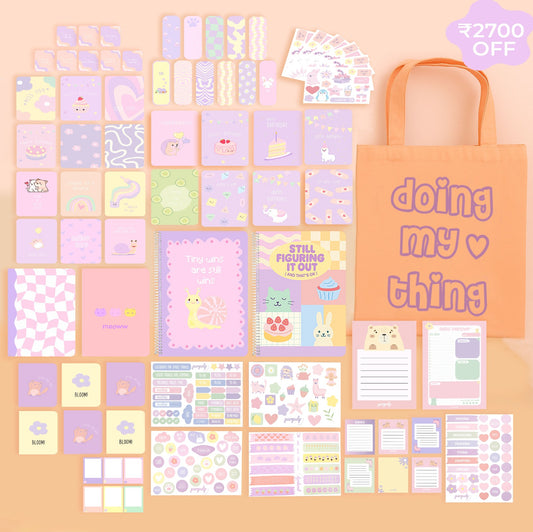 Mega Bundle: A4 Spiral Notebook, Tote Bag, Multi-purpose A5 notebook, A5 Notepad, Sticker Book, Pocket Notebook & Notepad, Bookmarks, Polaroid Cards & Postcards, Affirmation & Greeting Cards, Planner