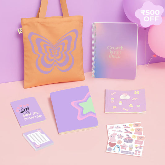 Pinterest Vibes Bundle: A4 Spiral Notebook, Tote Bag, Sticker Book, Multi-purpose A5 Notebook, Pocket Notebooks & Sticker Sheets