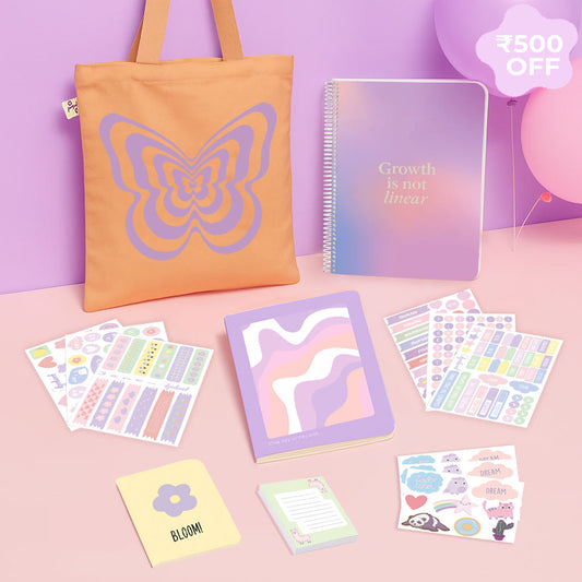 Pinterest Vibes Bundle: A4 Spiral Notebook, Tote Bag, Sticker Book, Multi-purpose A5 Notebook, Pocket Notebooks & Sticker Sheets