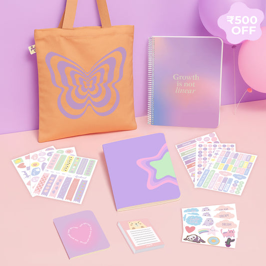 Pinterest Vibes Bundle: A4 Spiral Notebook, Tote Bag, Sticker Book, Multi-purpose A5 Notebook, Pocket Notebooks & Sticker Sheets