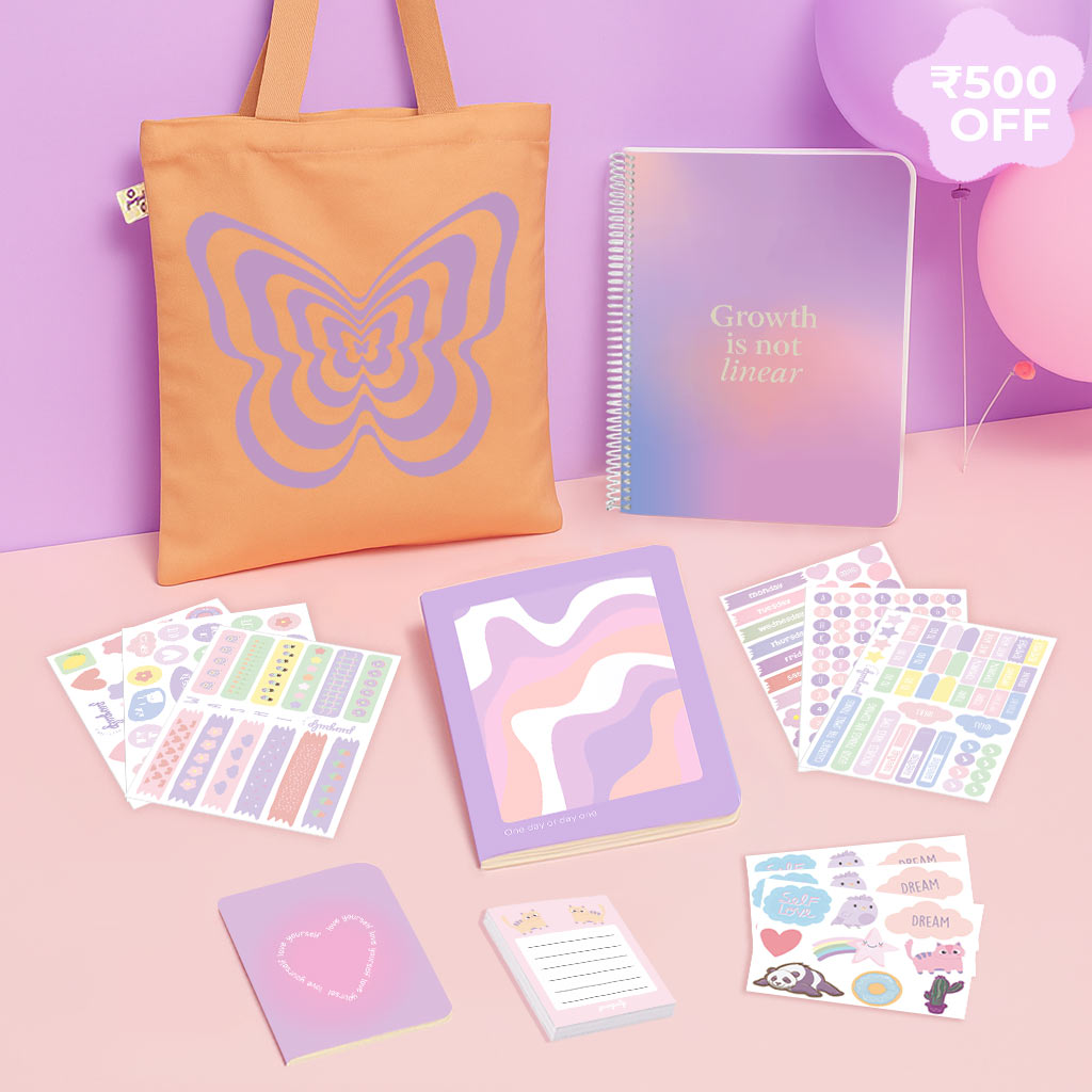 Pinterest Vibes Bundle: A4 Spiral Notebook, Tote Bag, Sticker Book, Multi-purpose A5 Notebook, Pocket Notebooks & Sticker Sheets