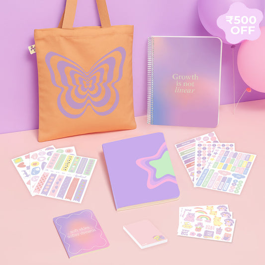 Pinterest Vibes Bundle: A4 Spiral Notebook, Tote Bag, Sticker Book, Multi-purpose A5 Notebook, Pocket Notebooks & Sticker Sheets